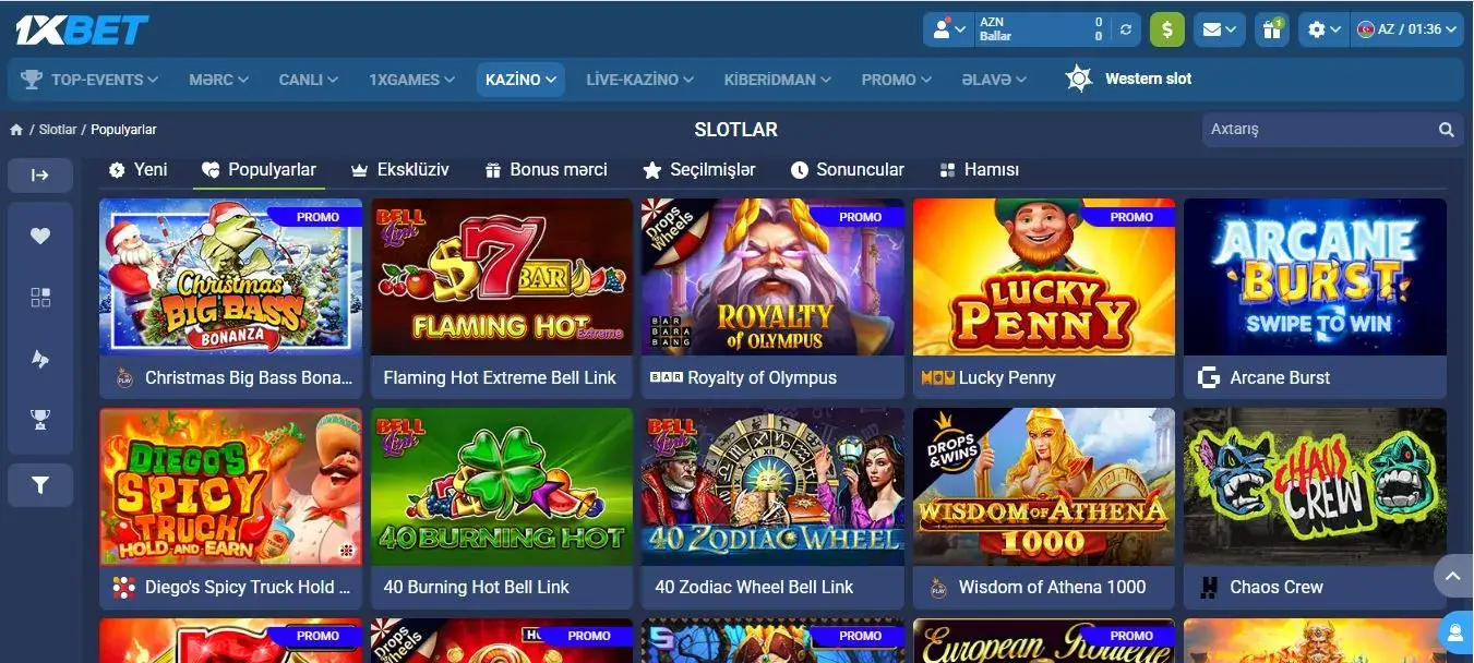 1xbet az — popüler slotlar ekran görüntüsü