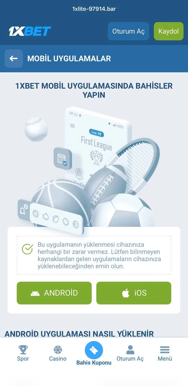 1xbet mobi yukle - Android ve iOS için
