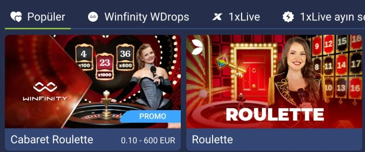 1xbet canli casino oyunlarin