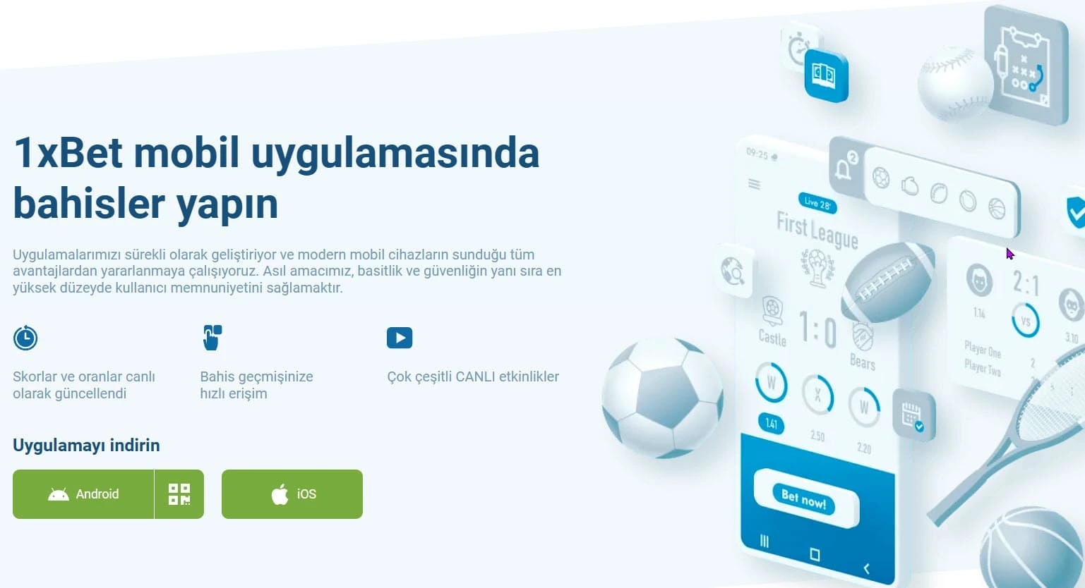 1xBet mobil uygulaması